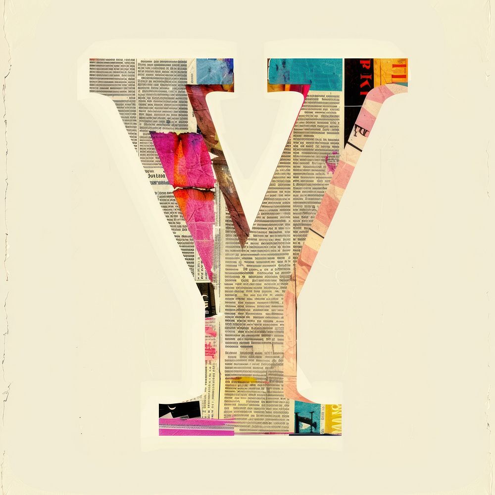 Magazine paper letter Y collage number text.