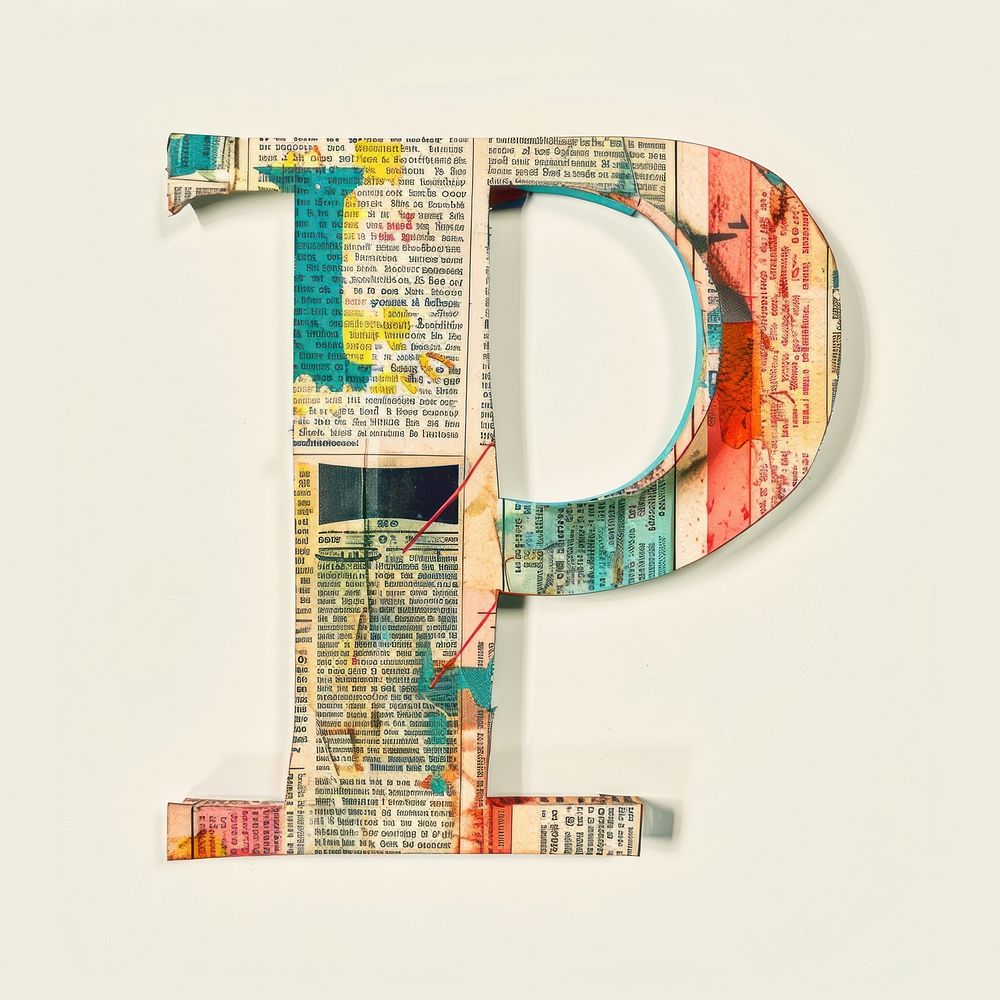 Magazine paper letter P collage number text.