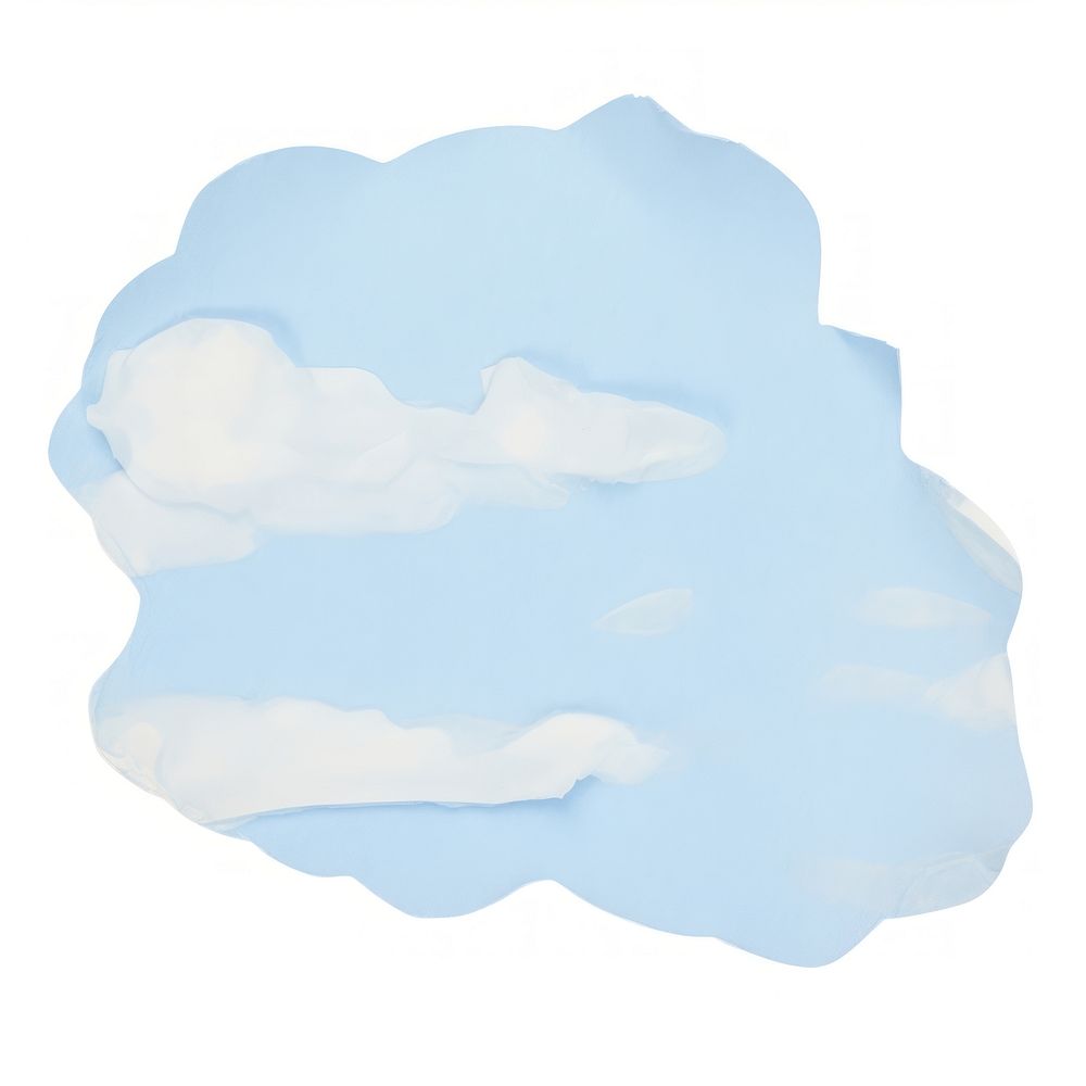 Cloud shape ripped paper white blue white background.
