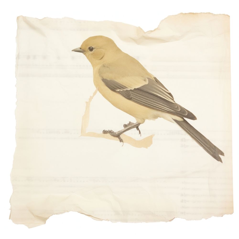 Bird ripped paper animal canary white background.