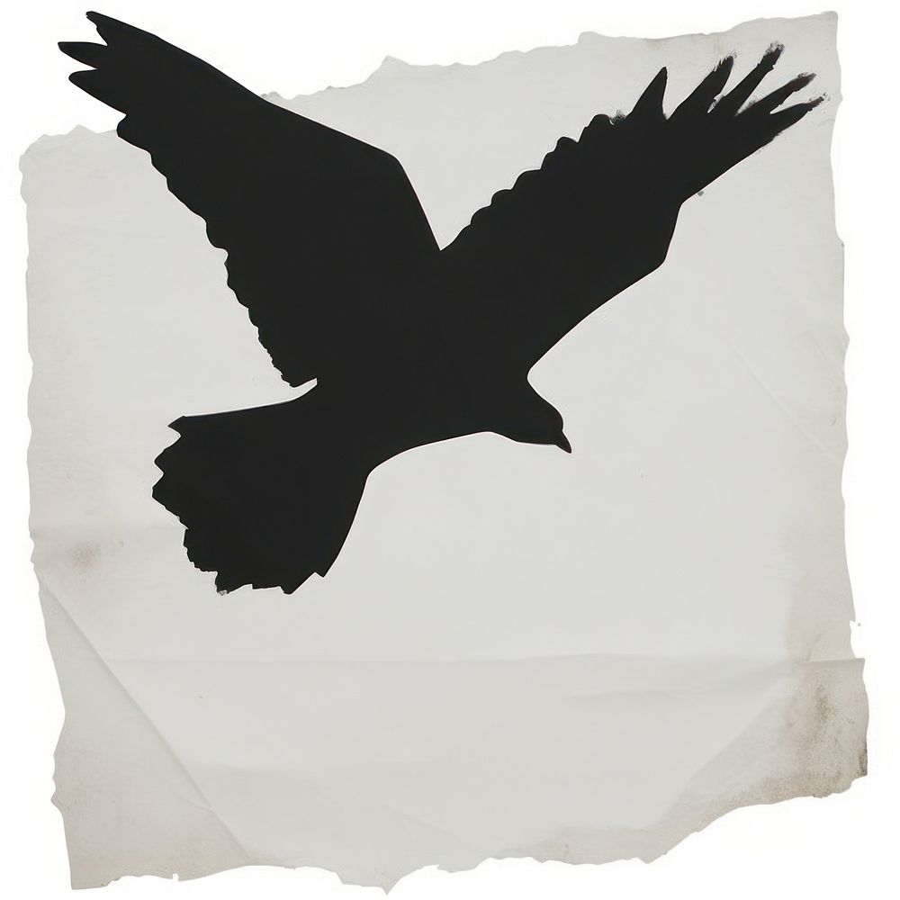 Black dove ripped paper silhouette animal flying.