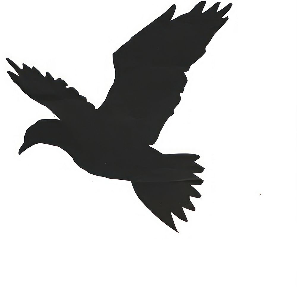 Black dove ripped paper silhouette animal flying.