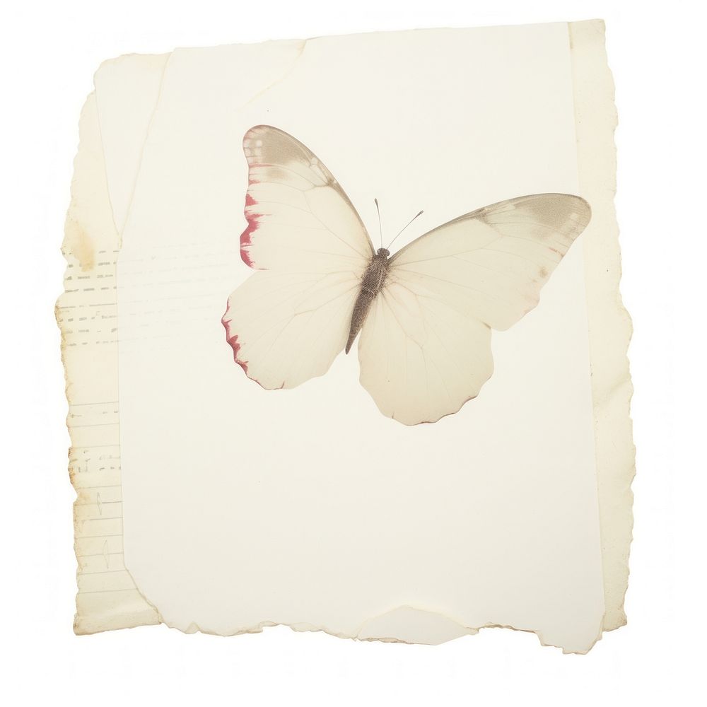 Butterfly ripped paper white text art.