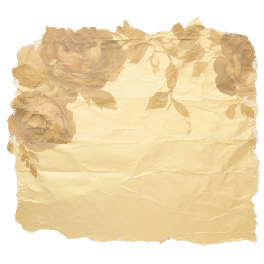 Gold floral ripped paper backgrounds white background crumpled.