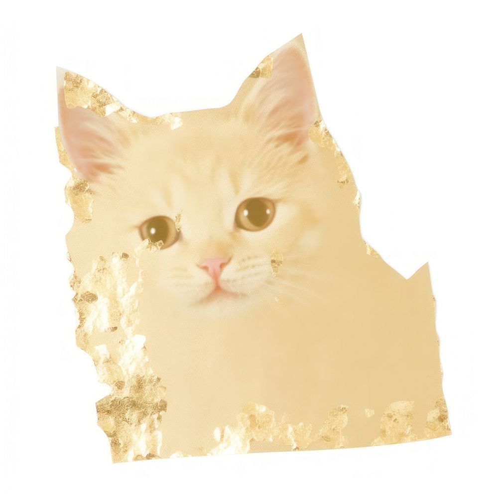 Gold glitter kitten ripped paper mammal animal pet.
