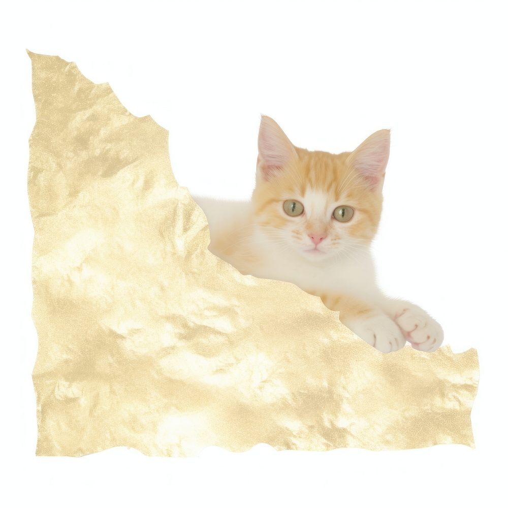 Gold glitter kitten ripped paper animal mammal pet.