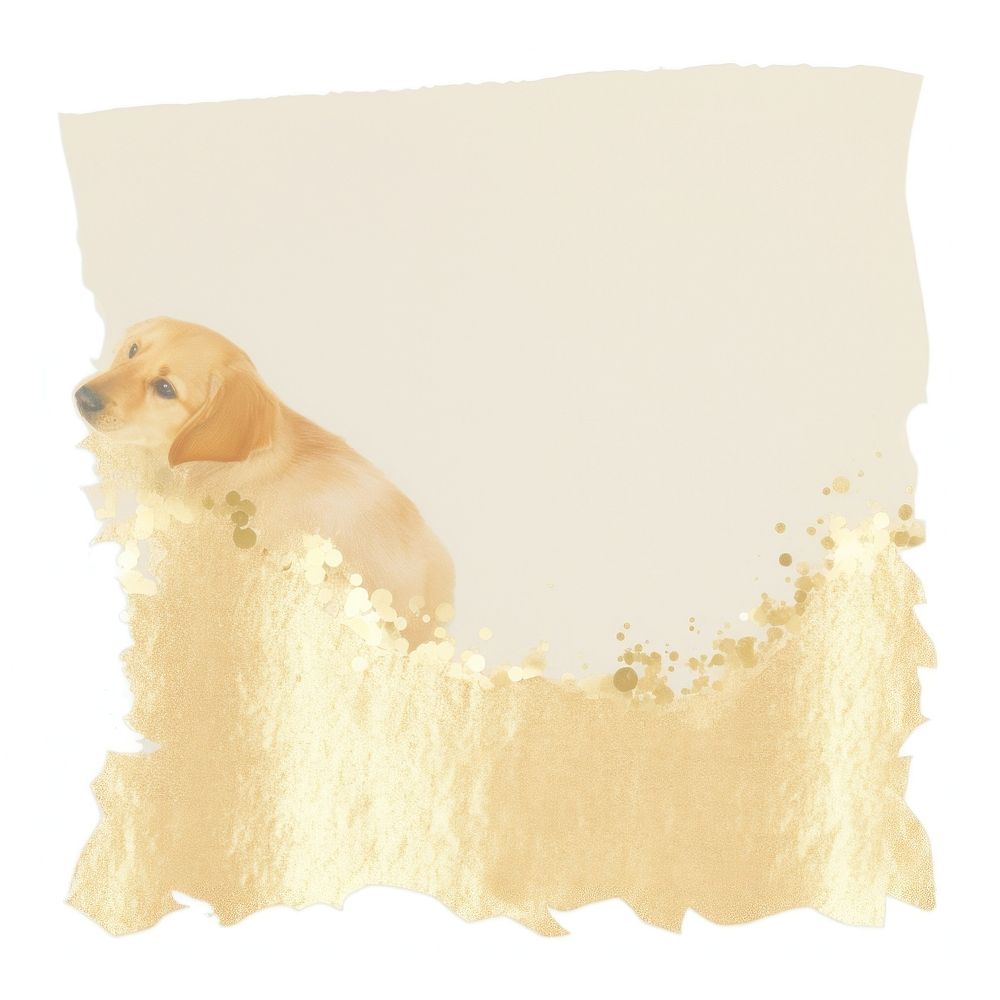 Gold glitter puppy ripped paper animal mammal dog.