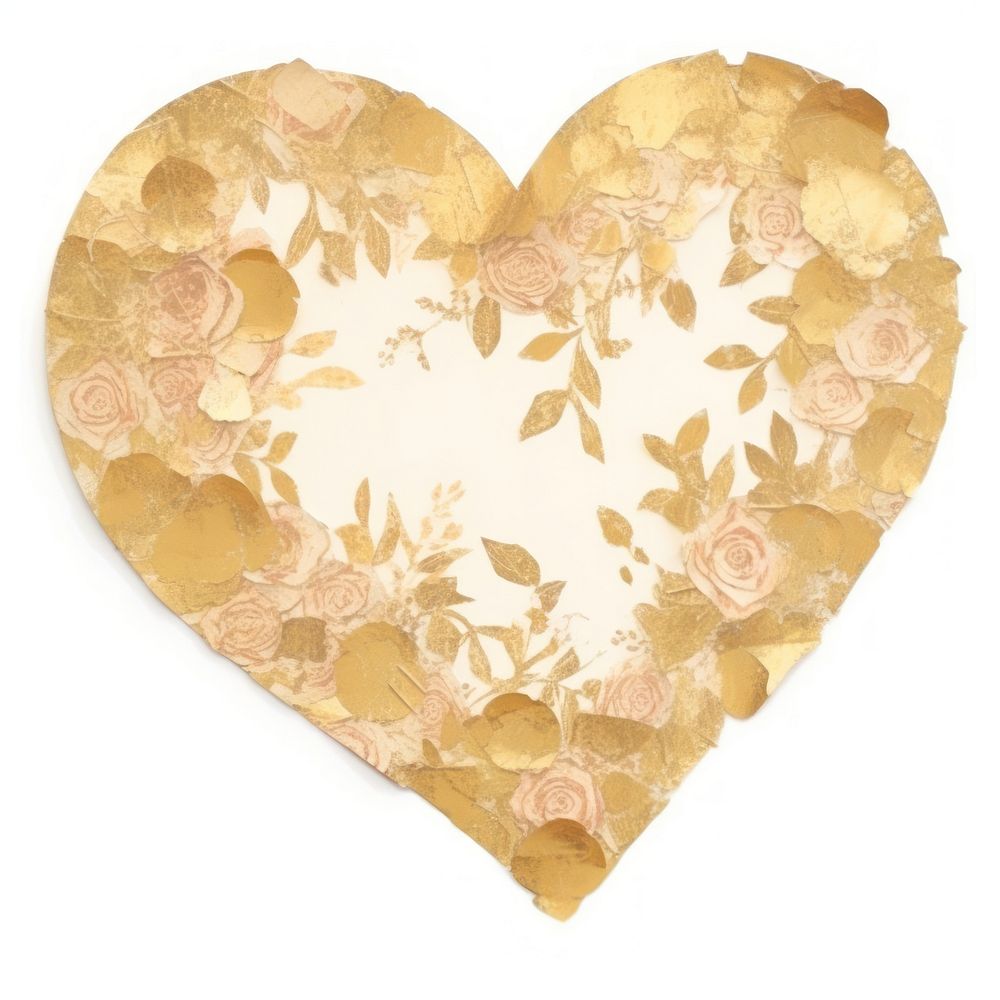 Gold heart florals ripped paper backgrounds white background celebration.