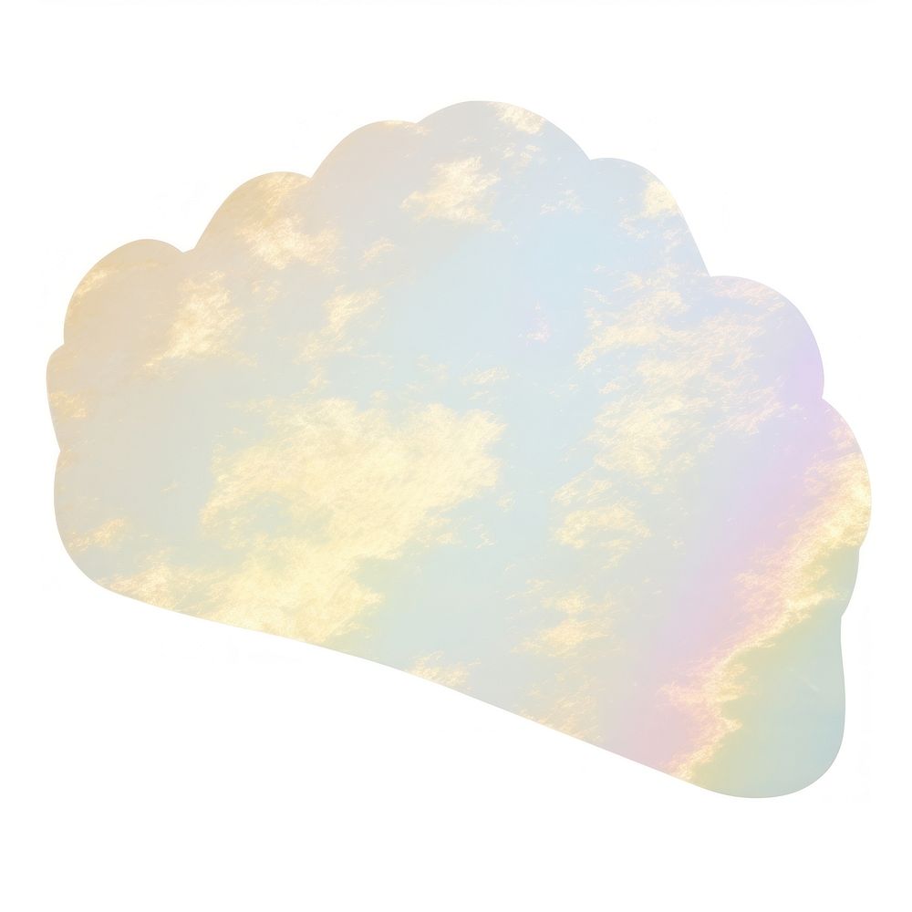 Holographic cloud shape ripped paper nature sky white background.
