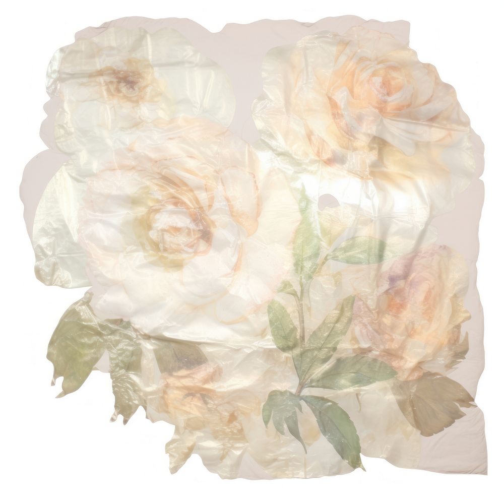 Holographic roses ripped paper flower plant white.
