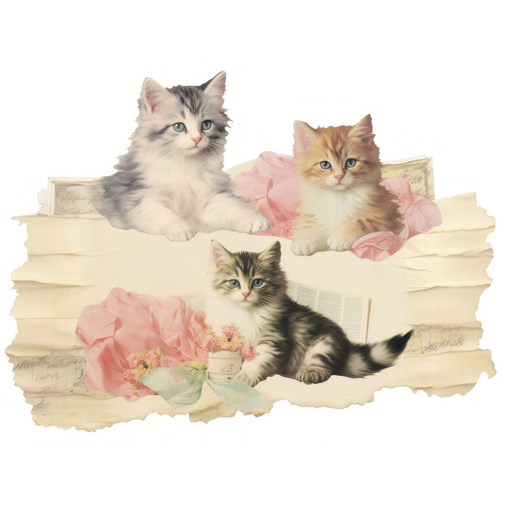 Kittens ripped paper painting animal mammal.