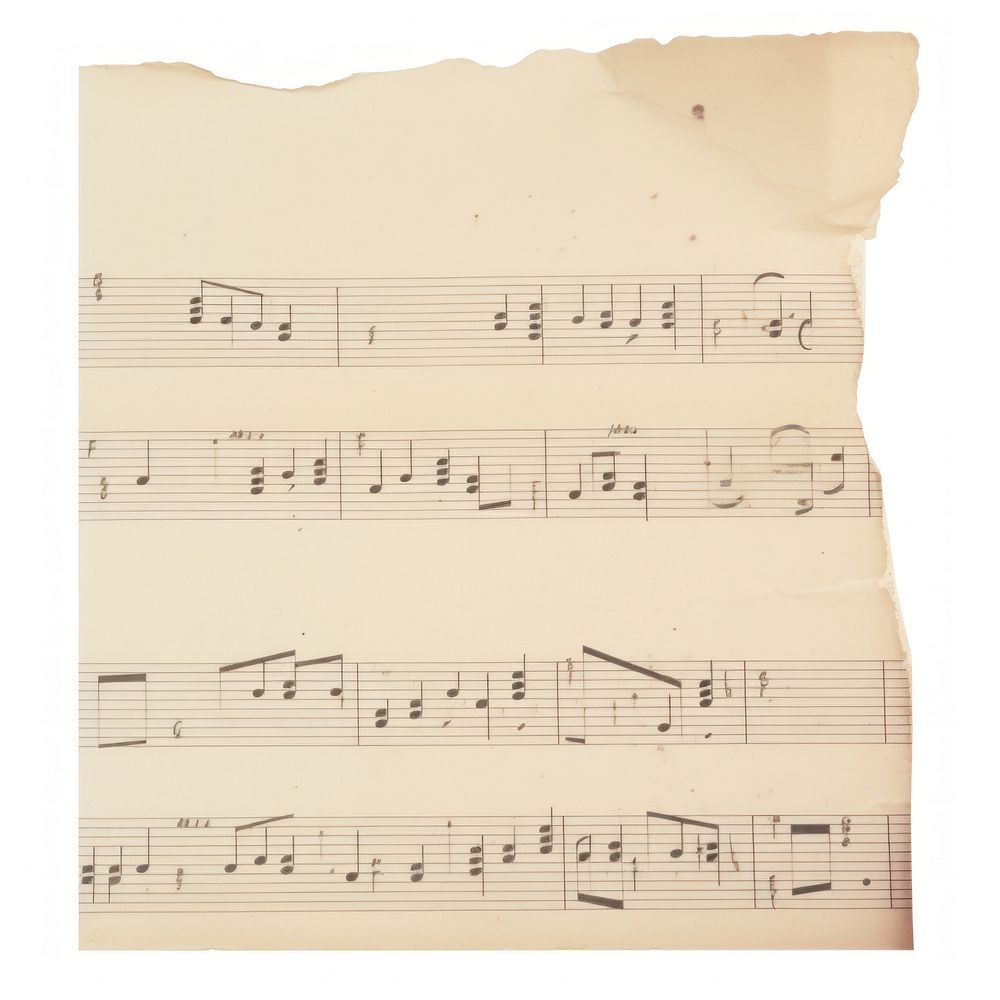 Music note ripped paper text white background handwriting.