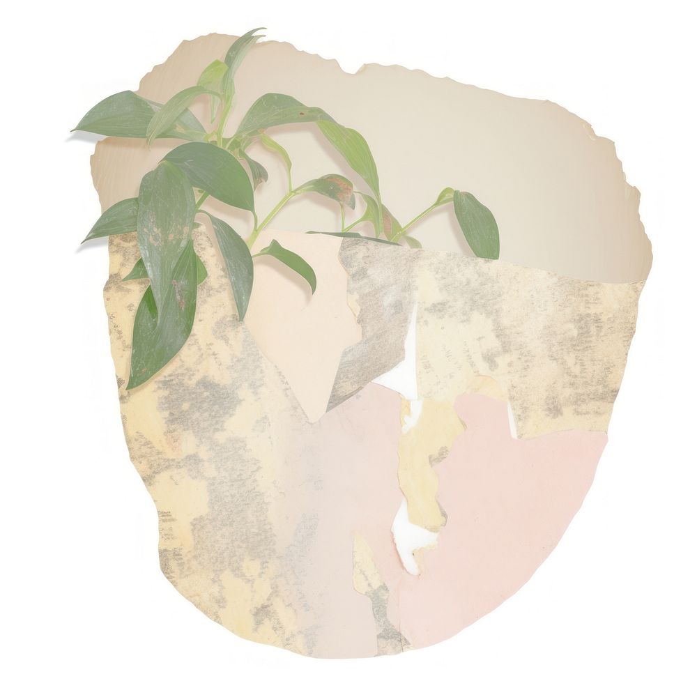 Plant pot ripped paper leaf white background drawing.
