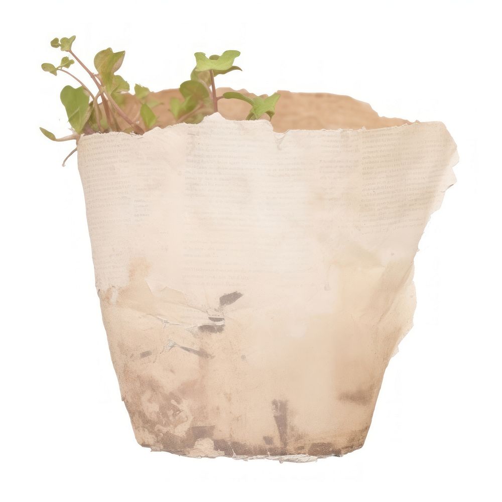 Plant pot ripped paper bag white background flowerpot.
