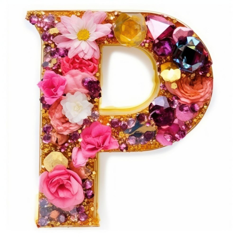 Glitter letter P text white background accessories.