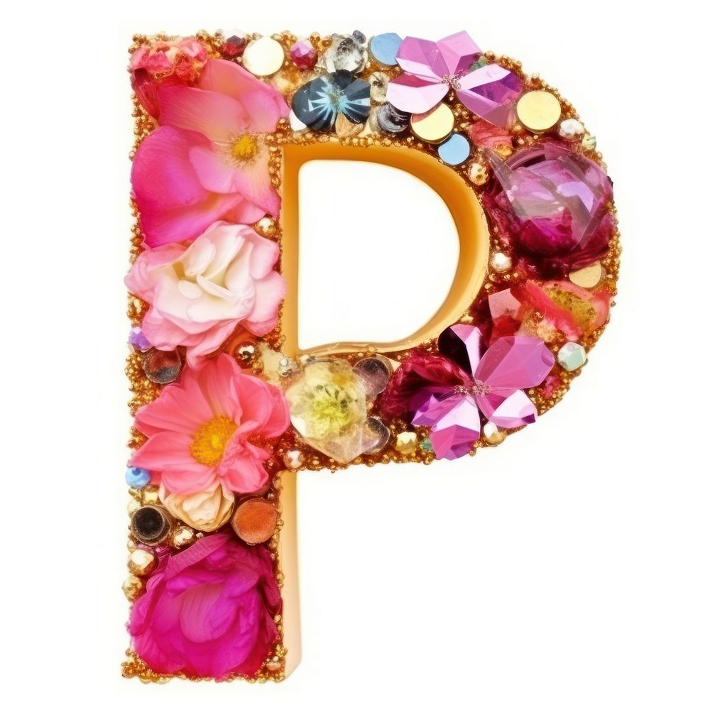 Glitter letter P jewelry text white background.