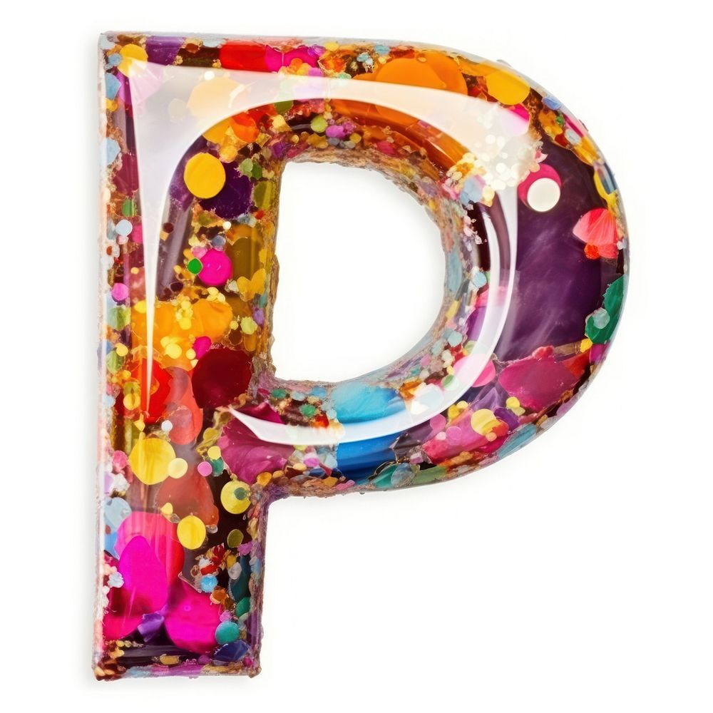 Glitter letter P shape text white background.