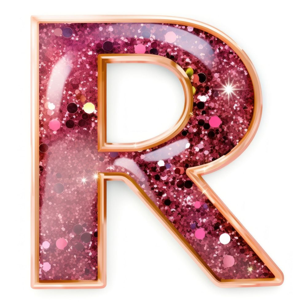 Glitter letter R shape text white background.