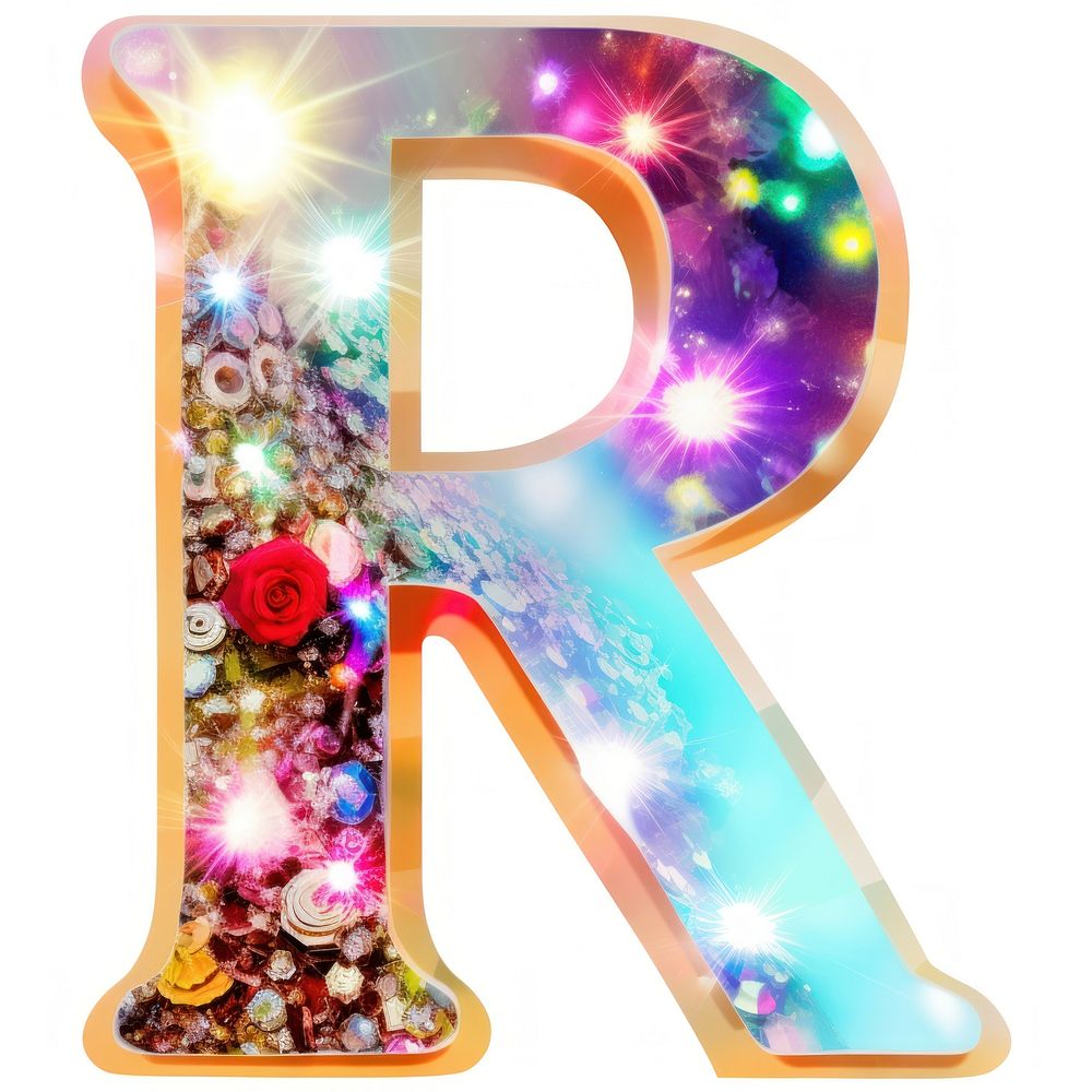 Glitter letter R shape text white background.