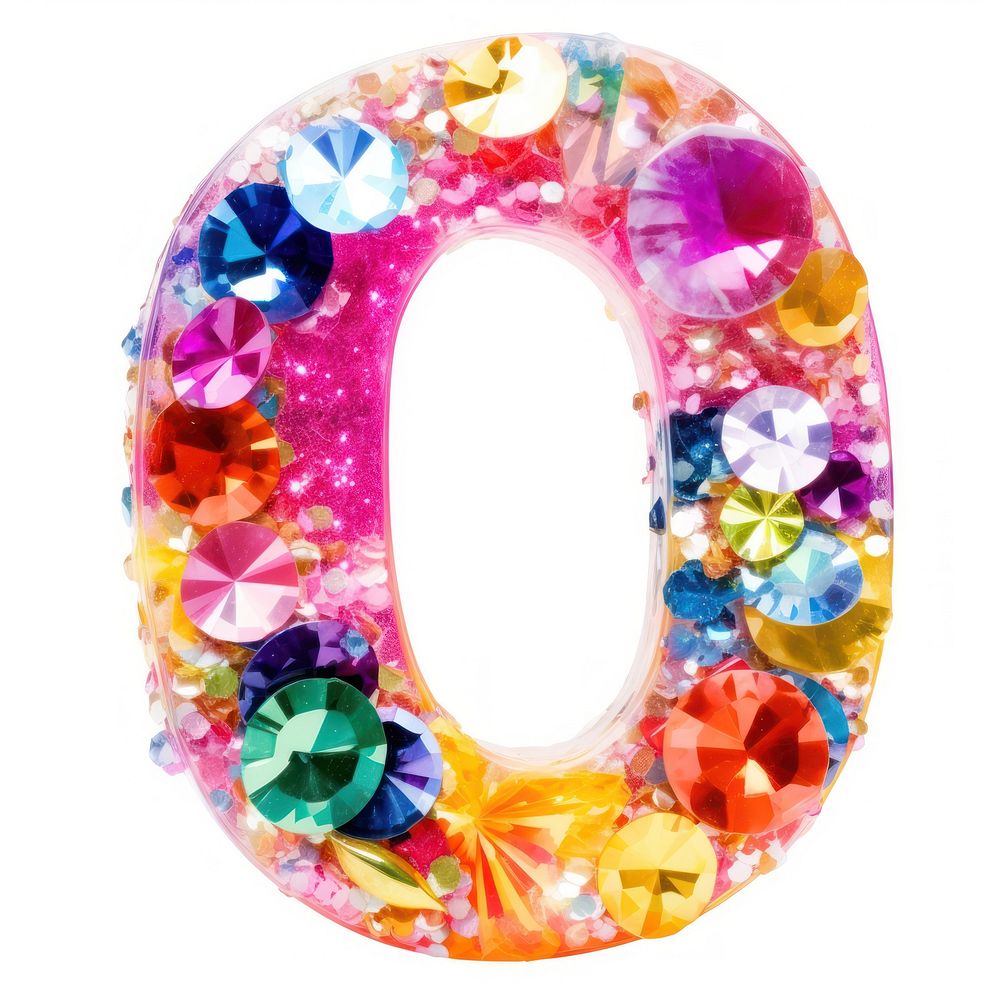 Glitter number letter 0 jewelry shape white background.
