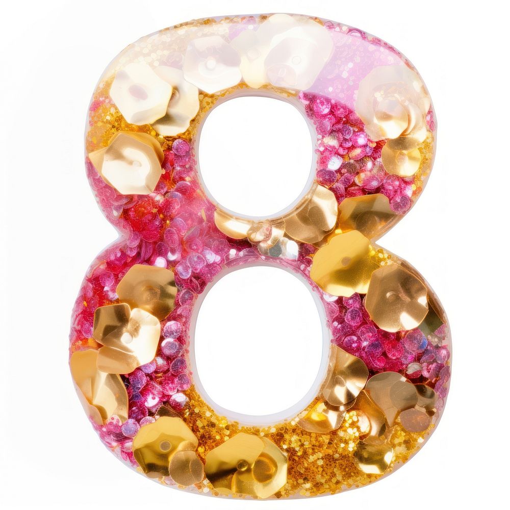 Glitter number letter 8 jewelry shape white background.