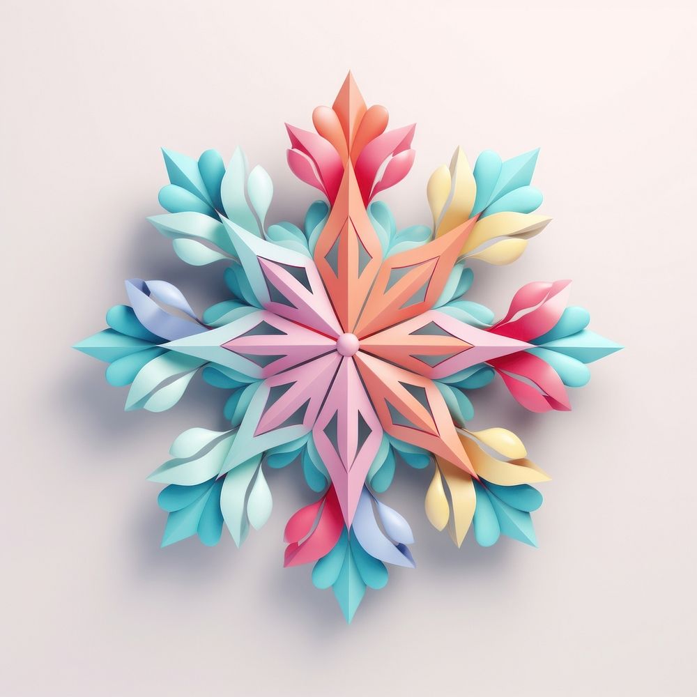 Colorful snowflake origami paper art.