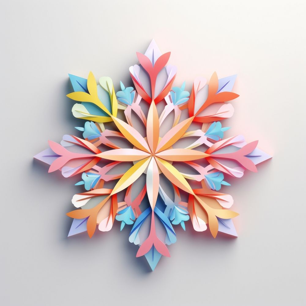 Colorful snowflake origami paper art.