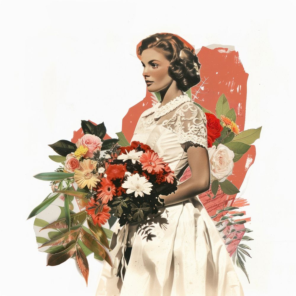 Woman wedding collage cutouts fashion flower adult.