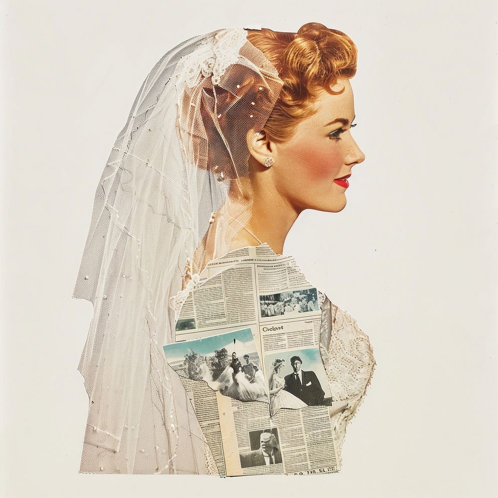 Woman wedding collage cutouts portrait dress adult.
