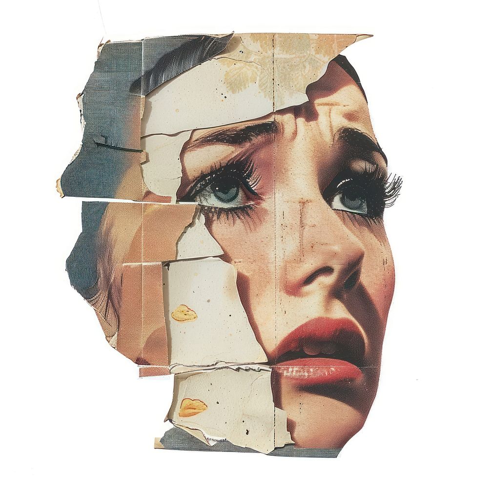 Woman cry shape portrait collage art.
