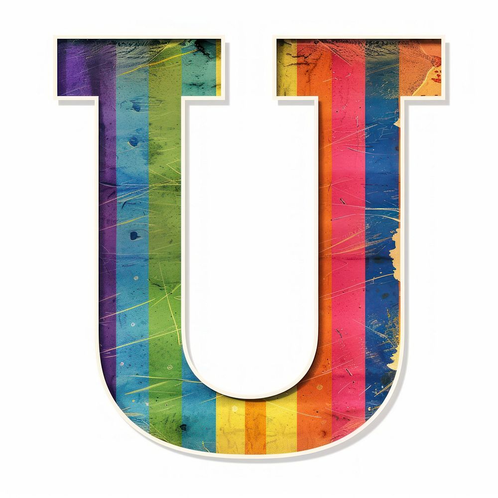 Rainbow with alphabet U pattern font text.