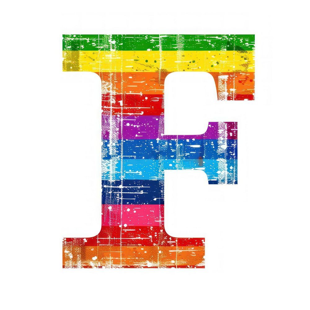 Rainbow with alphabet F pattern font white background.
