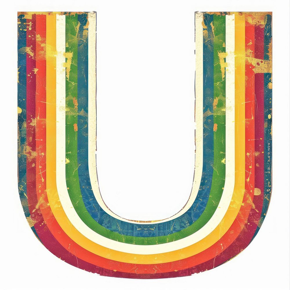 Rainbow with alphabet U pattern font art.