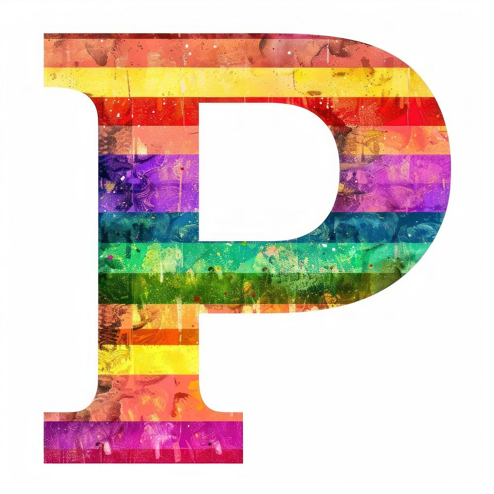 Rainbow with alphabet P pattern font white background.