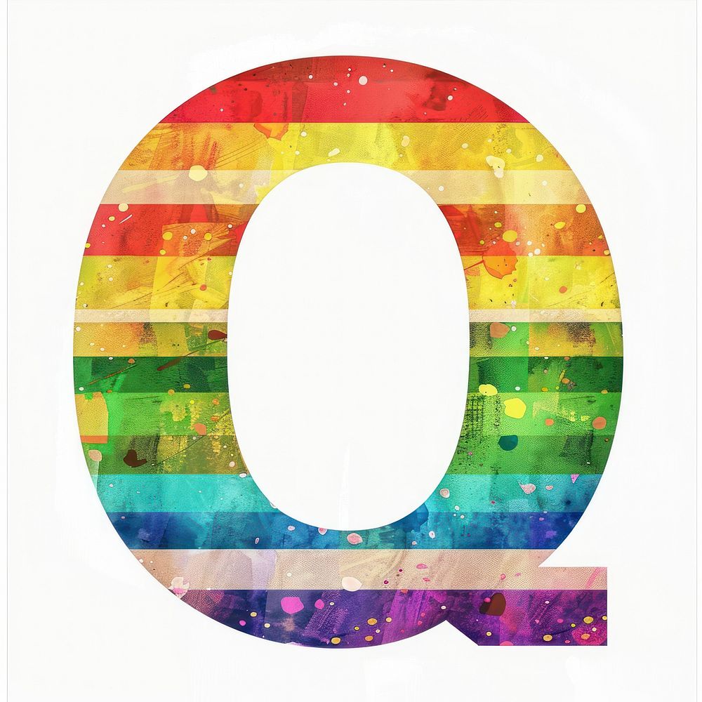 Rainbow with alphabet Q collage number symbol.