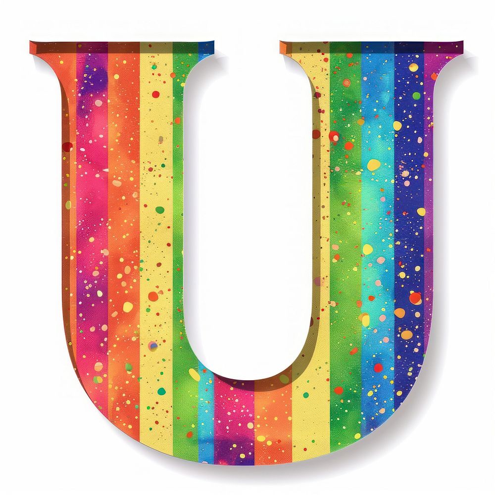 Rainbow with alphabet U pattern font white background.