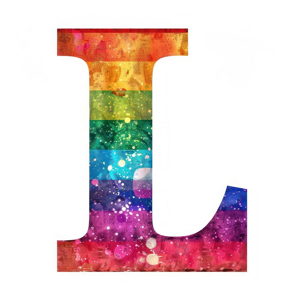 Rainbow with alphabet L font text white background.