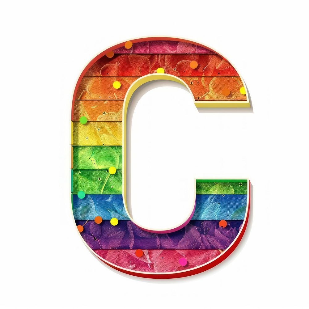 Rainbow with alphabet C pattern font text.