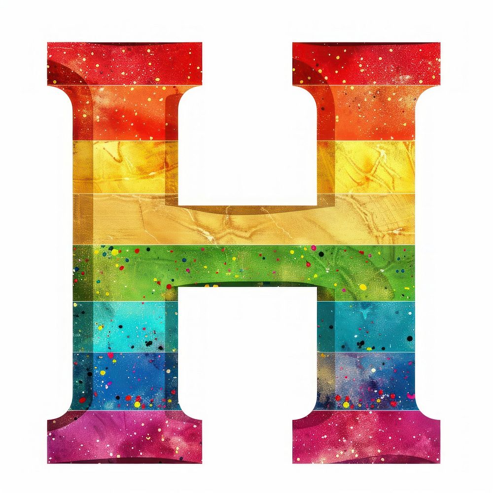 Rainbow with alphabet H pattern font white background.