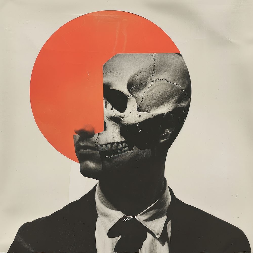A man with a skull on his head portrait poster adult.
