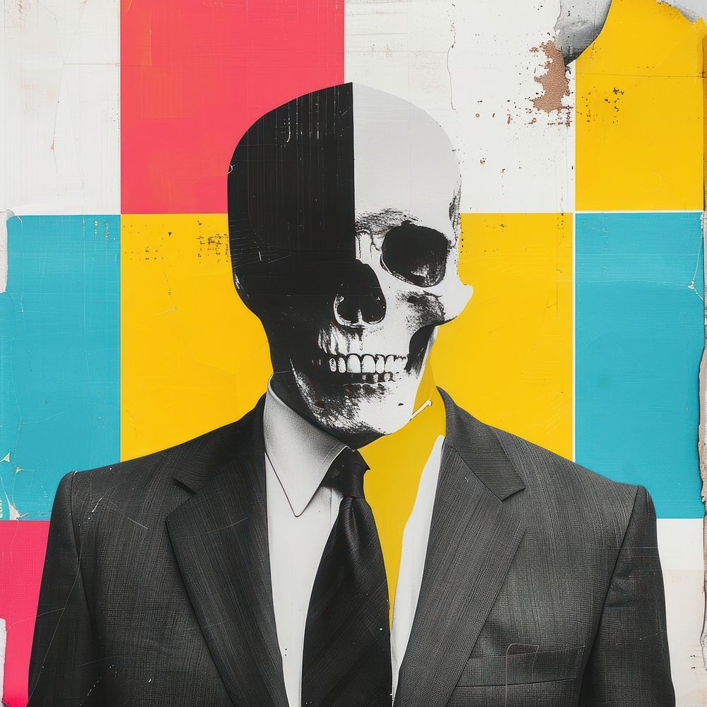 A man with a skull on his head art poster adult.