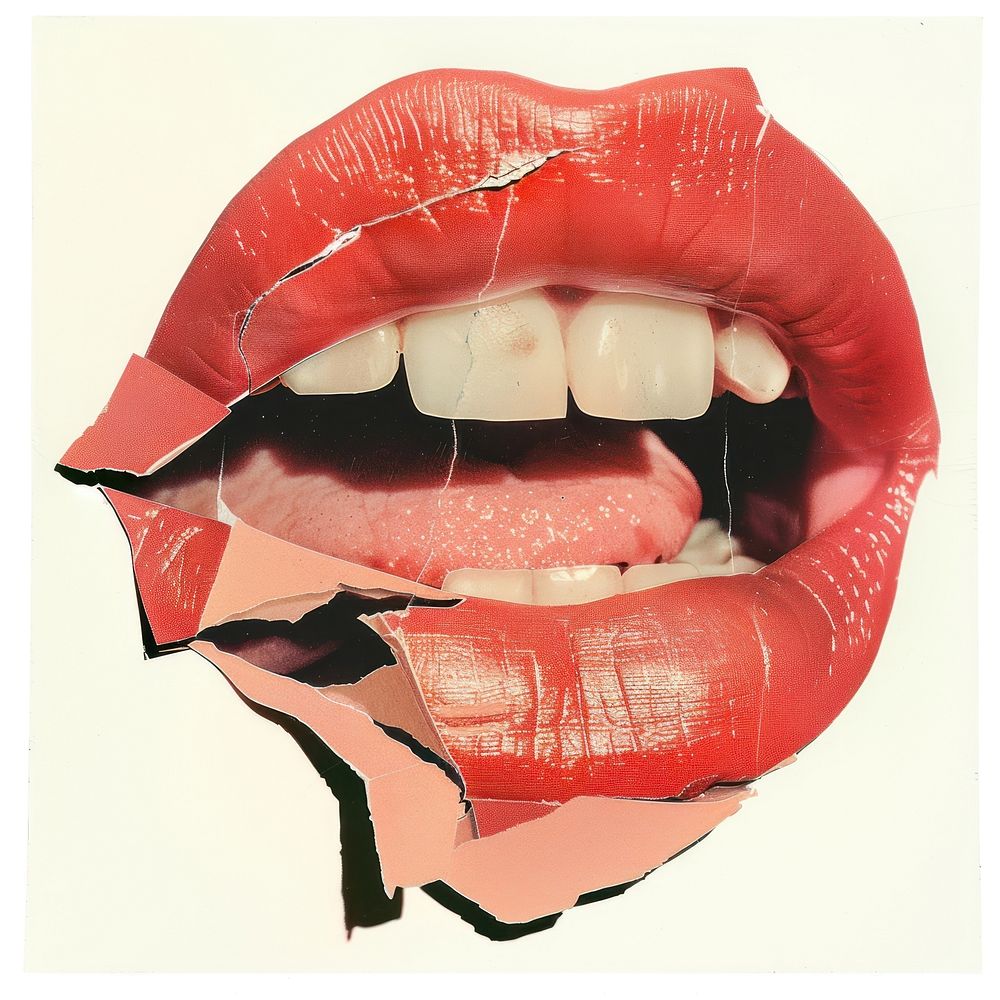 Mouth collage cutouts lipstick person animal.