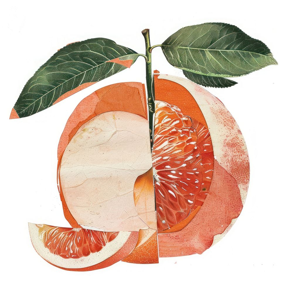 Peach shape collage cutouts grapefruit plant food.