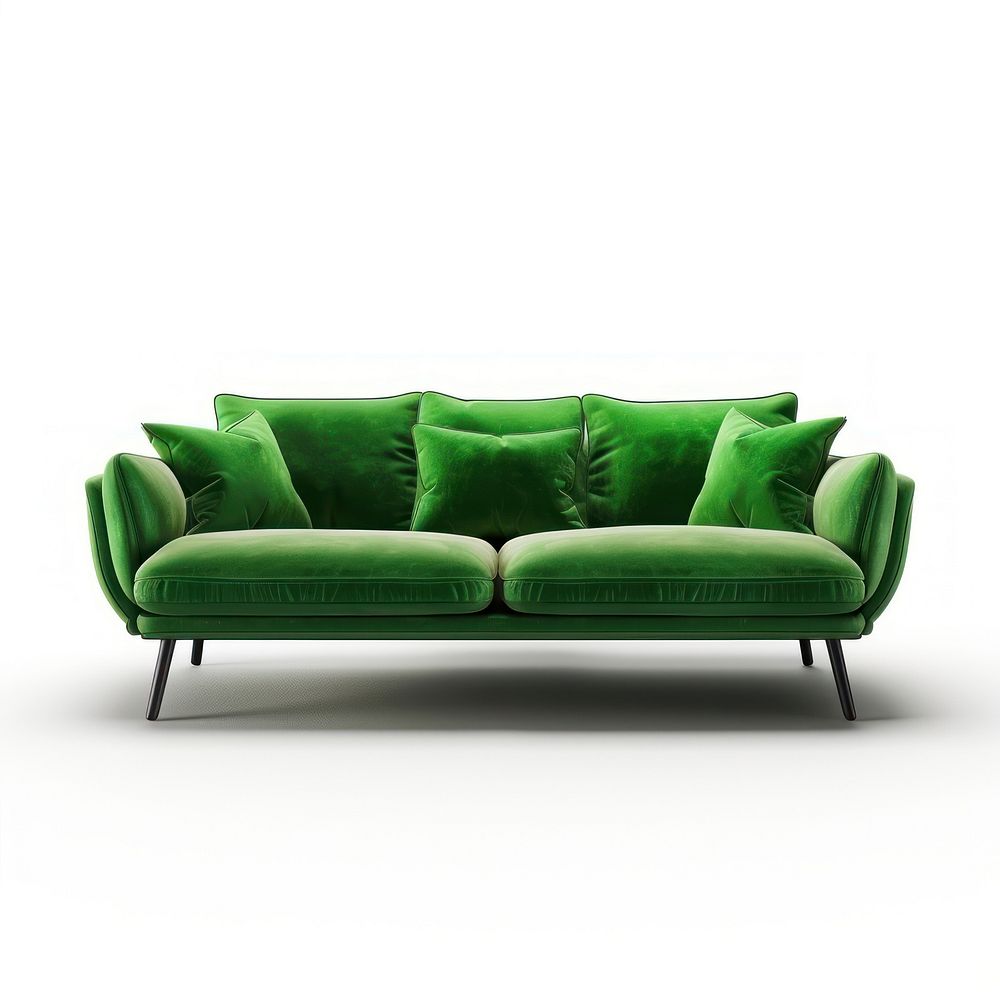 Modern green sofa furniture cushion white background.