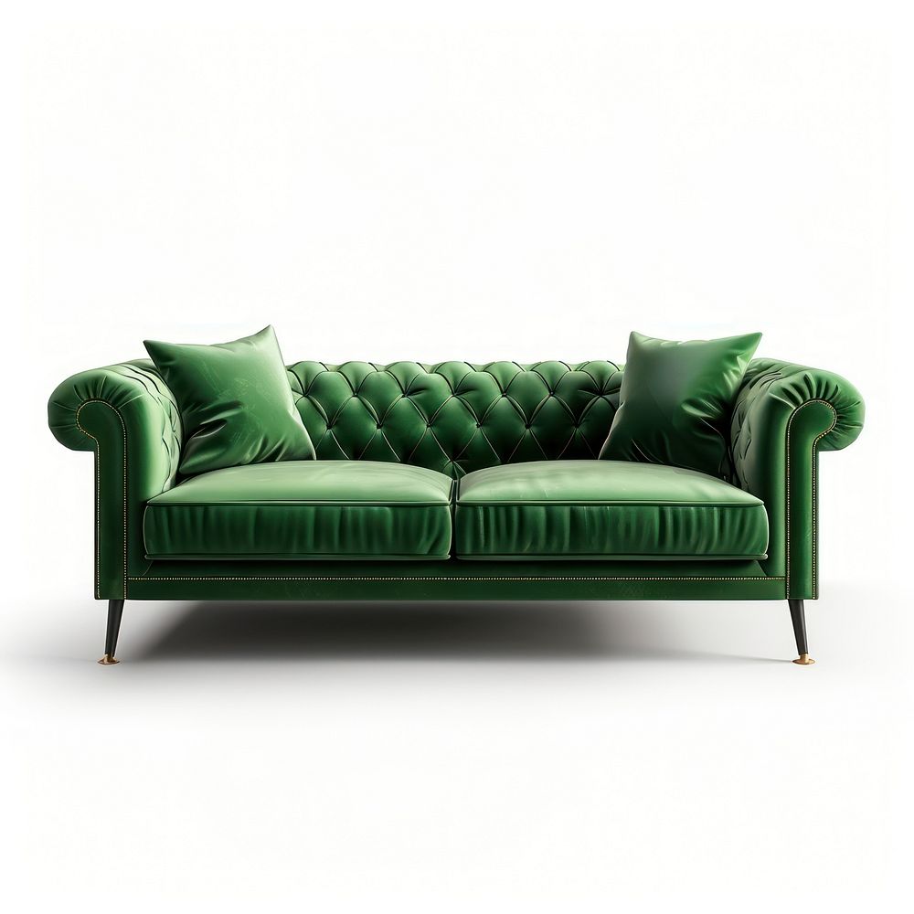 Modern green sofa furniture cushion white background.