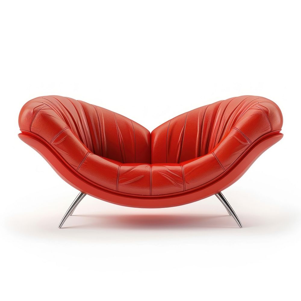 Red heart curve sofa furniture armchair white background.