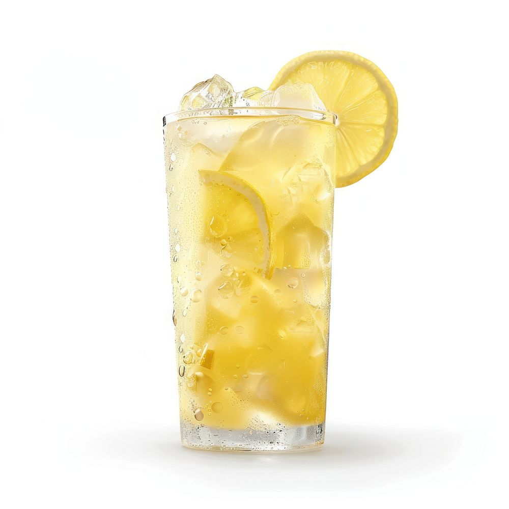 Lemonade drink fruit white background.