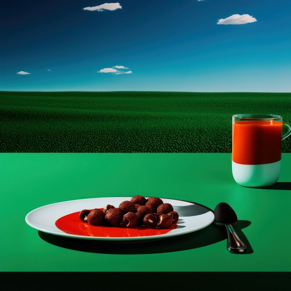 Photo of a breakfast landscape plate green.