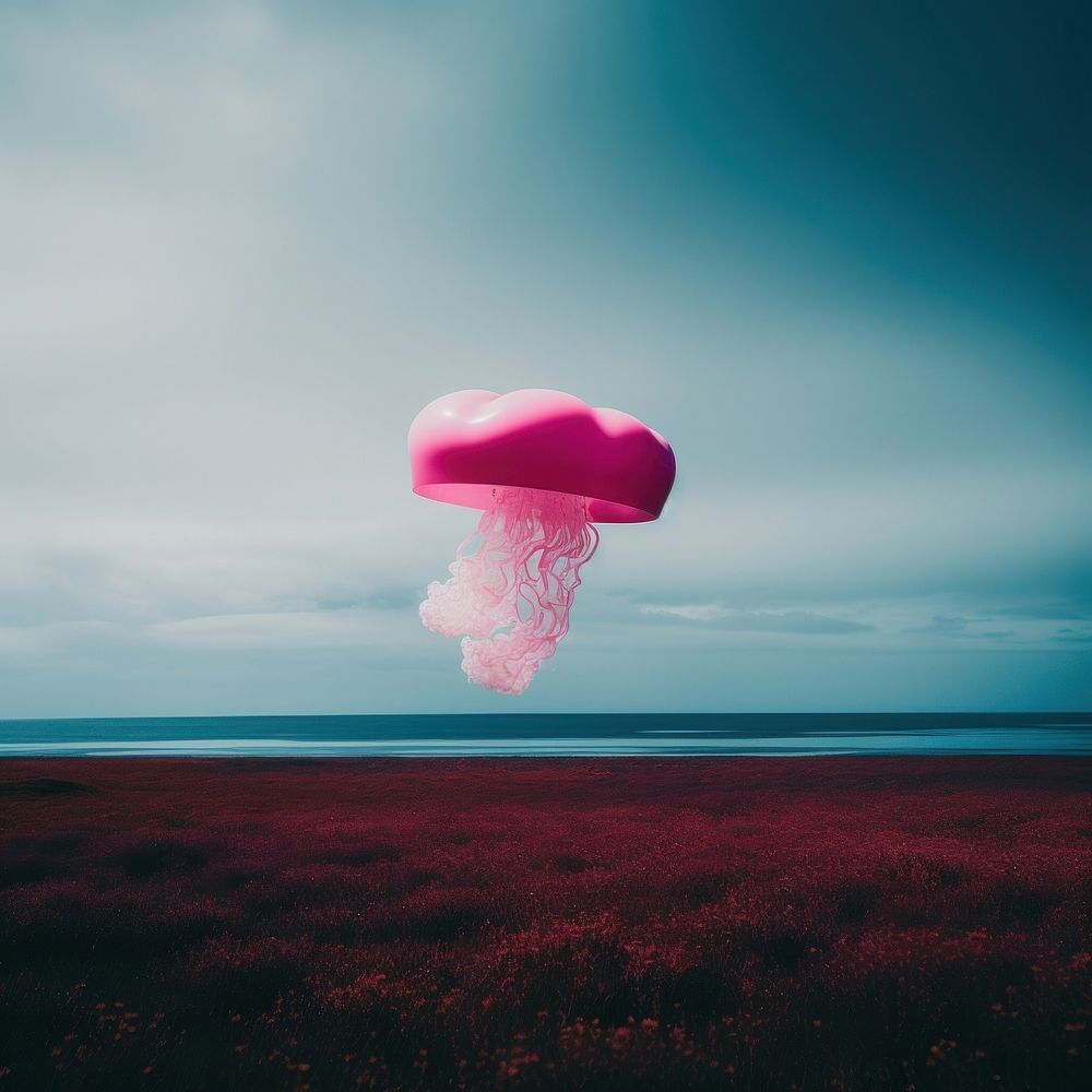 Photo of a jellyfish landscape cloud pink.