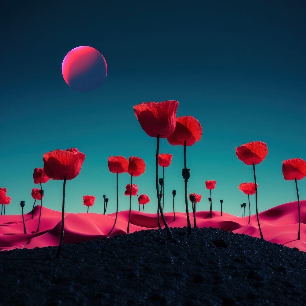 Photo of a poppy forest landscape astronomy outdoors.
